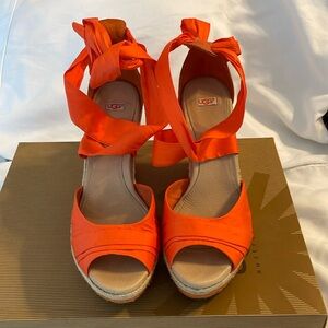 Authentic UGG Australia Orange lace-up (espadrille)wedge sandal, size 9